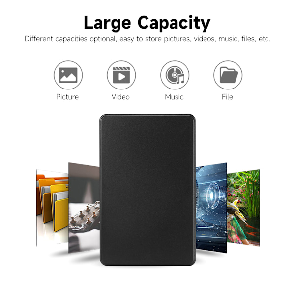 Portabel 1TB USB 2.0 Hårddisk, Hög Hastighet Mobil Hårddisk, Stor Kapacitet, Stötsäker, Plug and Play, Svart