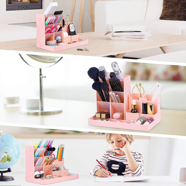 Organizer för barn, skrivbordsförvaring, skrivbordspennhållare, pennhållare kompatibel med skola, kontor och klassrum (rosa) blå