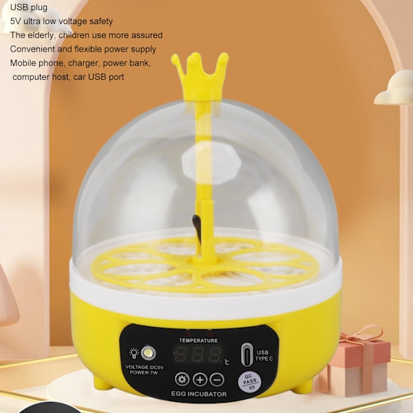 Mini Automatisk Äggkläckningsmaskin för Hemmet, 4 Ägg Kapacitet, Temperatur- & Luftfuktighetskontroll, Manuell Vändning för Kycklingar, Ankor, Duvor och Annan Fjäderfä