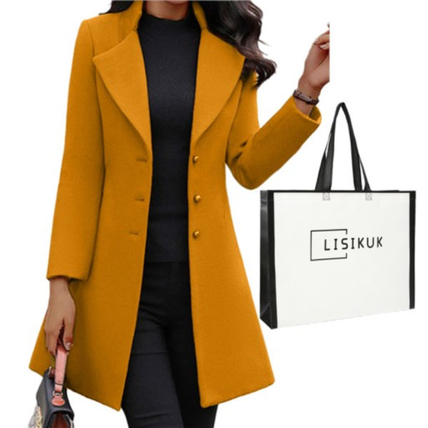Kvinnokappa Slim Mid-Length Ullkappa Elegant Oversized Övergångsjacka yellow M