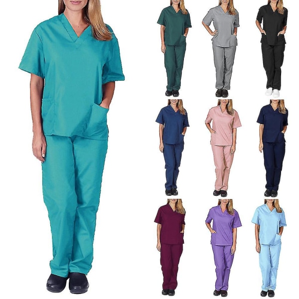 Kvinnors medicinska Scrub Doctor Nursing Scrubs Uniform Dentis Hospital Långbyxor Set Green L