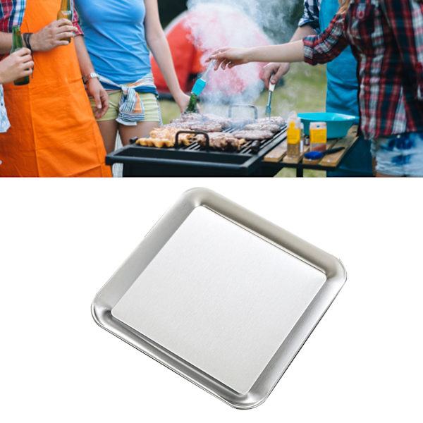 Serveringsfat i rostfritt stål, fyrkantig, silverfärgad, för grillning, hem och utomhusfester