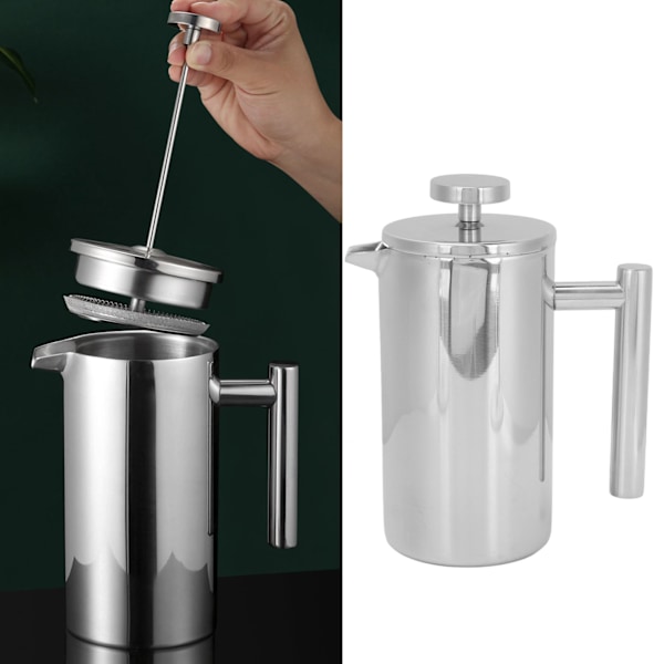 Bärbar fransk press kaffebryggare i rostfritt stål, dubbelväggig 800 ml, fransk presskanna för hem, utomhuscamping, resor, hållbar och läckagesäker design