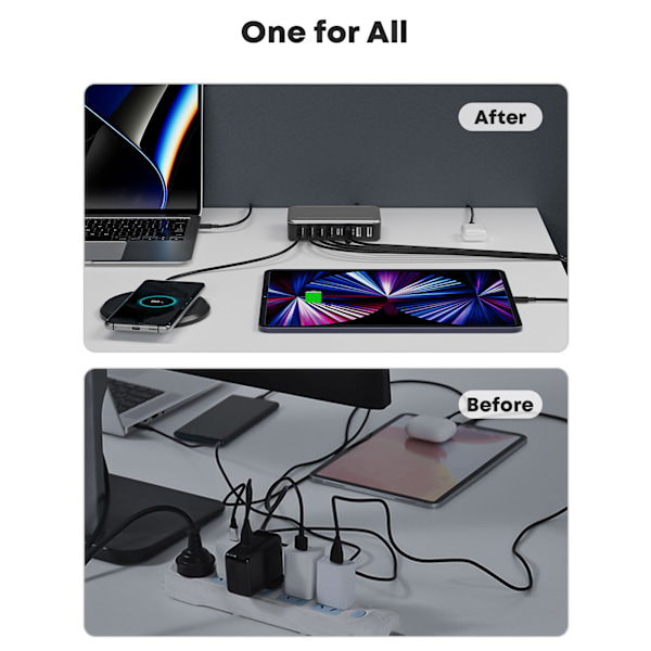 8-Port USB C Laddningsstation 235W PD65W Snabb Bordsladdare för MacBook 100-240V Multi-Port USB-laddare