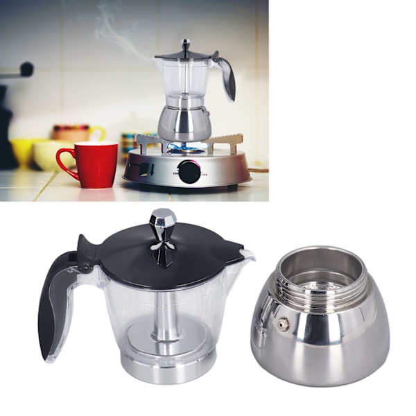 6-Kopps Koka-Kaffe Maker Klar ABS Moka Kanne Rostfritt Stål Kaffe Maker för Hemmakontor