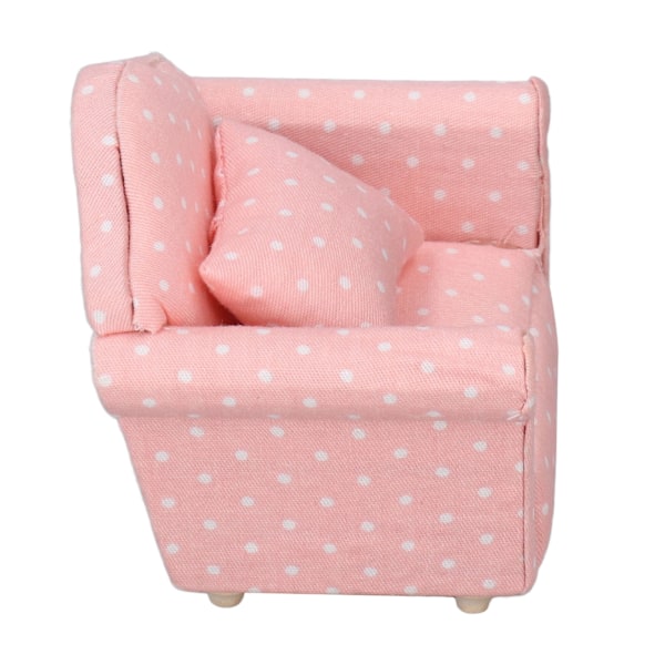 1:12 Skalig Dockhus Mini-Soffa Högkvalitativ Simulerad Fåtölj Rosa Vit Polka Dots Möbler för 1:12 Dockhus Dekoration