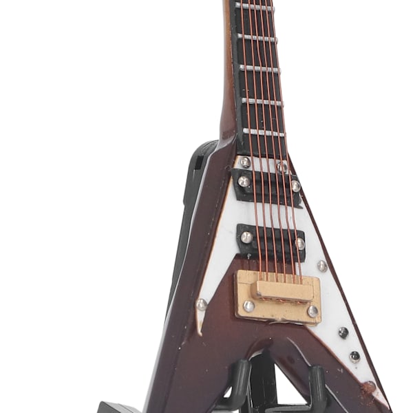 Miniatyr Elektrisk Gitarr i Trä för Dockhus Dekoration, 3.9 tum Mini Musikinstrument med Stativ, Perfekt för Heminredning eller Present