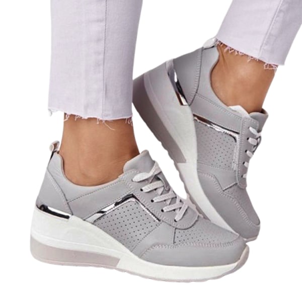 Fritidsskor för kvinnor Plattform Casual Sneakers i mesh med snörning grey 42