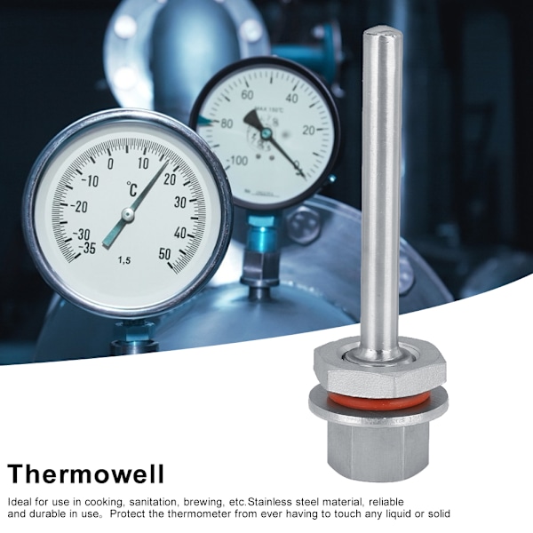 4 tum Rostfritt Stål Hembryggning Thermowell Kit 1/2 tum Koppling Tillbehör, Hållbart Stål för Effektiv Hembryggning och Jäsning