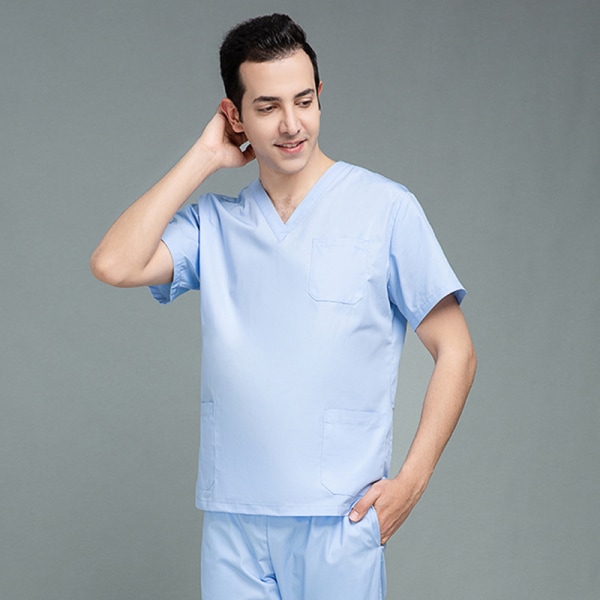 Kortärmad herr sommar fukttransporterande medicinsk set T-shirt byxor Borste handskjorta Arbetsdräkt sky-blue L