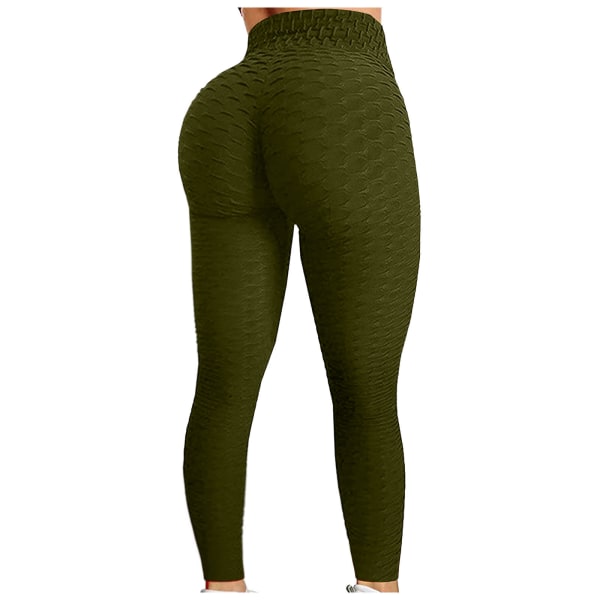 Push Up Leggings Sport Kvinnor Fitness Yogabyxor med hög midja Army Green XXL