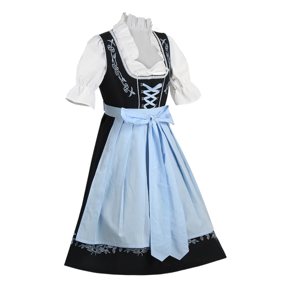 Damklänning Kortärmad Festlig Elegant Lång Kostymkjol Dirndl Modern Dräkt Bodice Kostymklänning Spetsstorlek XS