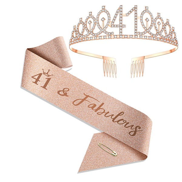 Födelsedagssjal och tiara Roséguld Födelsedagssjal Krona 40 & Fabulous Axelband och Tiara för Kvinnor 41 Size Rose Gold Suit