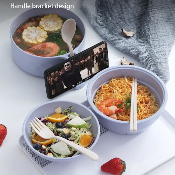 Mikrovågsugnskokare för Ramen i Bambofiber, 6-delad Set, Nudelskål för Barn, Flickor och Pojkar, Avtappningsbar Soppa, Servis