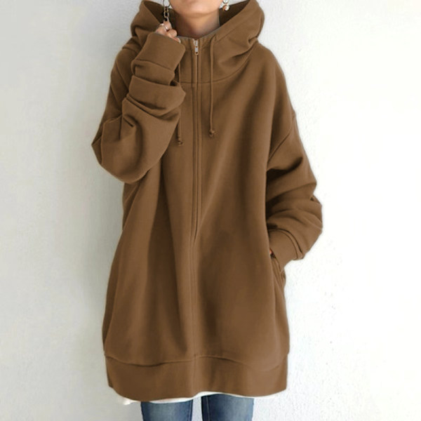 Dam Hoodie Tunika Vinter Varm Fleecejacka Casual Oversize Sweatshirt Kavaj Dragkedja Upp Hoodie Med Fickor Coffee 4XL