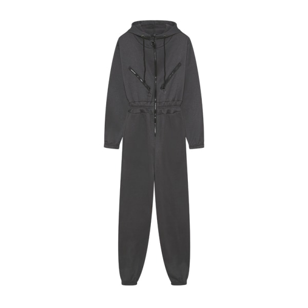 Damsport Casual Jumpsuit med dragkedja Mode Hooded Dragsko Jumpsuit Elastisk midja Lösa Leggings grey L