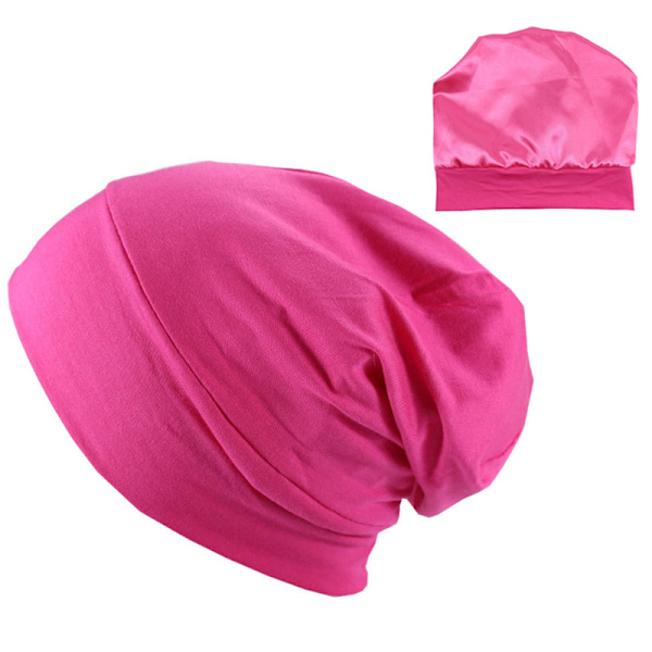 Satinfodrad Beanie, Siden Beanie Sovhatt Hårtäckande Bonnet Slouchy Beanie Natt Sovhatt Justerbar För Lockigt Svart Hår Rose Red