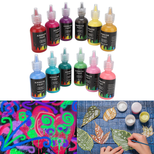 12 Färger Airbrush-färgset 348ml, DIY Flytande Bläck för Bilhantverk, Kakel, Stenar och Konstprojekt, Ultratunn Spets, Vattenbaserad, Lätt att Använda