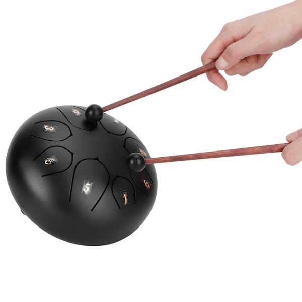 8-Tons Eterisk Handpantrumma Percussioninstrument 6 tum Tungtrumma med Trumstock, Svart, 8-Tons Musikalisk Handpantrumma Set