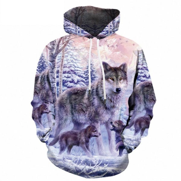 Wolf Totem Mode Män Kvinnor 3D-utskrift Luvtröja, Glänsande Wolf Design Sweatshirt Pullover Höst Vinter Sweatshirt white S