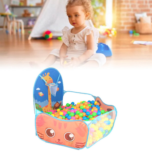 Barnens Vikbara Bollhavsspel Tält med Basketkorg, Cartoon Giraff Design, Bärbar Baby Lekpool för Flickor & Pojkar, Hållbar Blå Färg