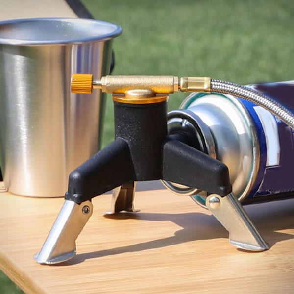 Rostfritt Stål Spis Tripod Stativ Adapter Omvandlingshuvud med Självlåsande Funktion för Utomhus Camping Vandring och Gastank Stabilisator