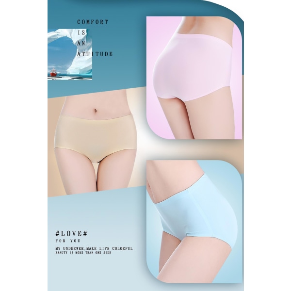 Hög kvalitet 6 stycken Ice Silk Trosor Seamless Trosor Enkla Dam Trosor Light Pink M