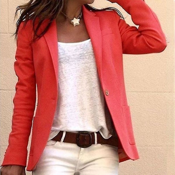 Kvinnor Formell långärmad kavajjacka Slim Fit Kostym Kappa Kontorsarbete Outwear_bebetter Red L