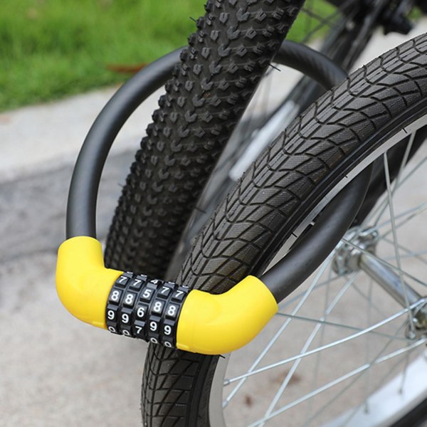 Bästa säkerhetscykellås Rost-, korrosions- och sågskyddskombination 5-siffrig kodcykellås lämplig för motorvägscyklar Yellow