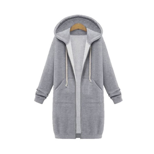 Dam Hoodie Sweatshirt Jacka med Blixtlås, Lång, Plus Size Light Gray XL