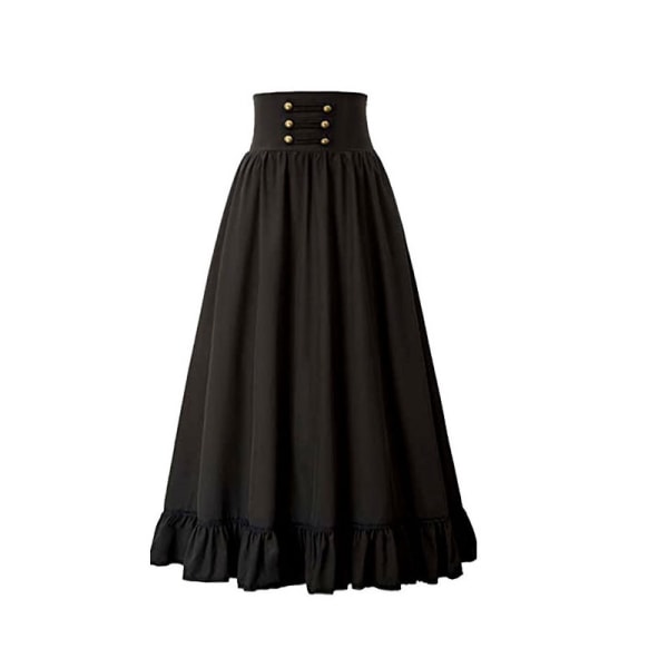 Damer i stora storlekar Maxikjol med hög midja medeltida gotiska kjolar Plus size kjolar för kvinnor black XL