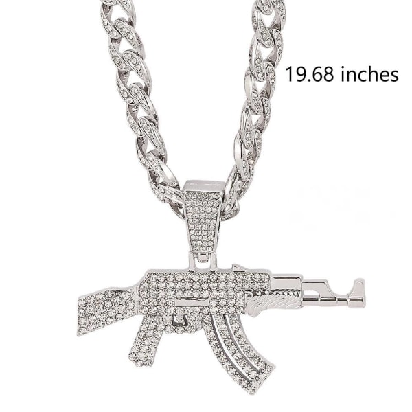 Herrar Hip Hop Rostfritt Stål Ak-47 Pistolkorshänge Halsband Unisex S925 Silvercharm Män Halsband Titan Rostfritt Stål Ak47 Halsband( grå