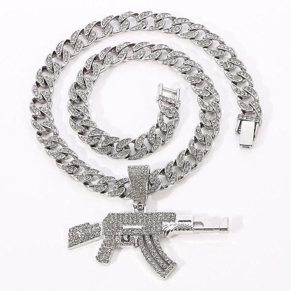 Herrar Hip Hop Rostfritt Stål Ak-47 Pistolkorshänge Halsband Unisex S925 Silvercharm Män Halsband Titan Rostfritt Stål Ak47 Halsband( grå