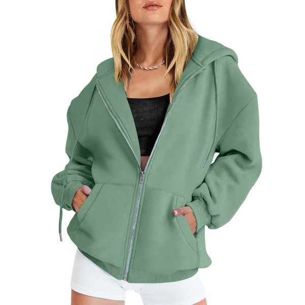 Lady söt luvtröja tonåring tjej höstjacka oversized sweatshirt casual dragsko kläder dragkedja Y2k huvtröja med fickor green M
