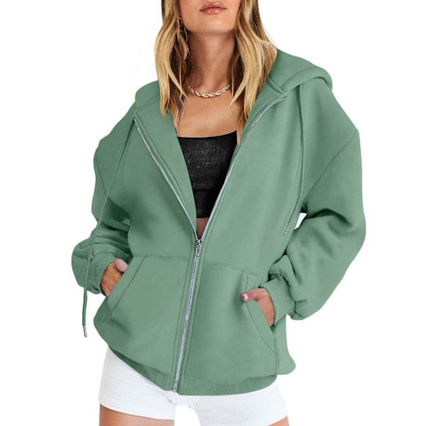 Söt huvtröja för tjejer, tonårsflickor, höstjacka, överdimensionerad tröja, avslappnad, med dragsko, kläder, dragkedja, Y2k-huvtröja med fickor green 5XL