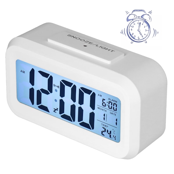 Stor Digital Väckarklocka med LED-Display, Elektroniskt Nattljus, Snooze-Funktion, Väckarklocka för Sovrum, Hemmakontor, Vit