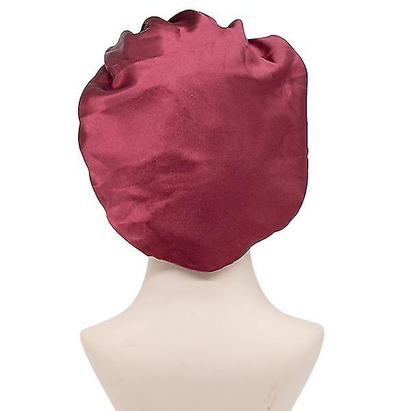 2st Justera Solid Satin Bonnet Cap Långt hårvård Kvinnor Nattsömnhatt Silke Head Wrap Cap Hårstylingverktyg pink