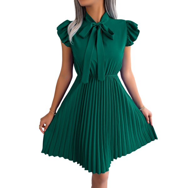 Vår/sommar Temperament Elegant snörning i midjan för kvinnor Utsvängd  veckad kjol Rosett Volangklänningar GREEN XL a2df | GREEN | XL | Fyndiq