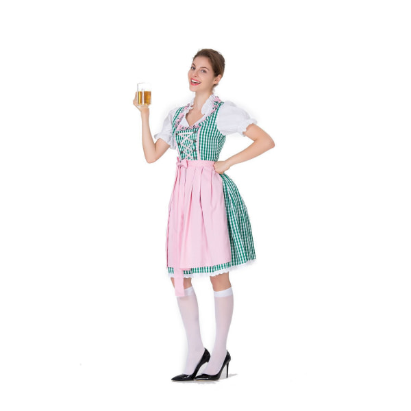 Kvinnors Oktoberfest-dräkt, tysk Dirndl-klänning, kostymklänning, för bayersk karnevalsfest-i Green (dress Apron) S