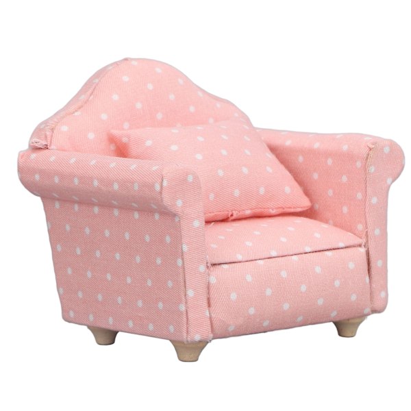 1:12 Skalig Dockhus Mini-Soffa Högkvalitativ Simulerad Fåtölj Rosa Vit Polka Dots Möbler för 1:12 Dockhus Dekoration