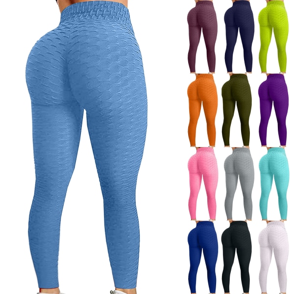 Push Up Leggings Sport Kvinnor Fitness Hög Midja Yoga Byxor Fluorescent Yellow L