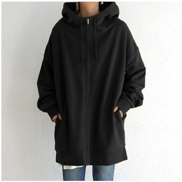 Dam Hoodie Tunika Vinter Varm Fleecejacka Casual Oversize Sweatshirt Kavaj Dragkedja Upp Hoodie Med Fickor Black 5XL