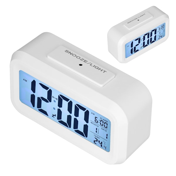 Stor Digital Väckarklocka med LED-Display, Elektroniskt Nattljus, Snooze-Funktion, Väckarklocka för Sovrum, Hemmakontor, Vit