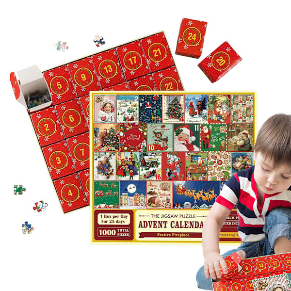 Pussel Adventskalender 2023, 1008 bitar Pussel 24 dagar Julnedräkning Adventskalendrar, Julgåva Idé för Barn Vuxna