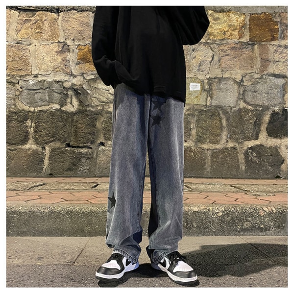 Streetwear Y2K Jeans Tonåring Skateboard Byxor Streetwear Sweatpants 2023 Harajuku Hip Hop Print Lösa Män Rock Raka Byxor med vida ben blue XL