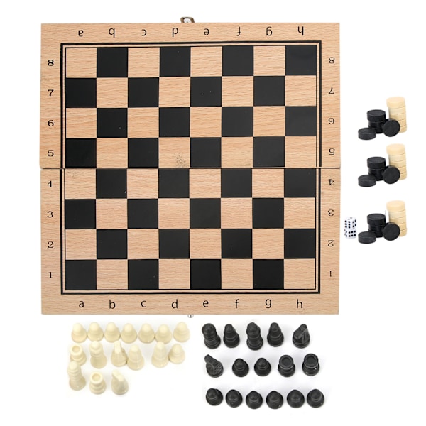 Träbräde för schack, dam och backgammon 3-i-1, vikbart, 24 x 24 cm / 9,4 x 9,4 tum, bärbar interaktivt spelset
