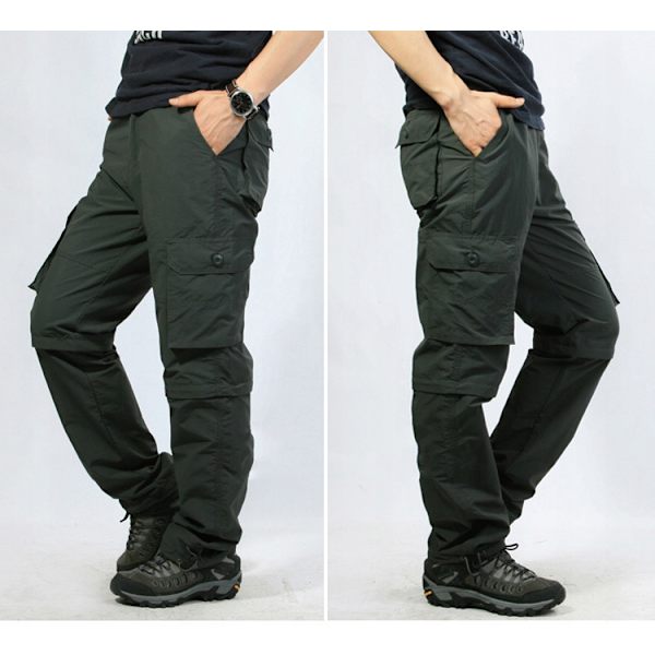 Sommar Tunna Snabbtorkande Byxor Herrar Avtagbara Tvådelade Byxor Utomhus Sport Multi-ficka Cargo Byxor Casual Långa Byxor GREEN XXL