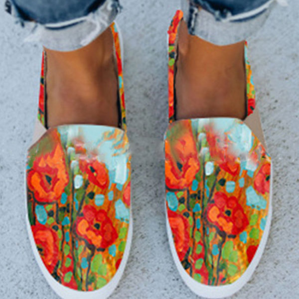Mode, bekväma platta blommiga casual skor för kvinnor ORANGE 41