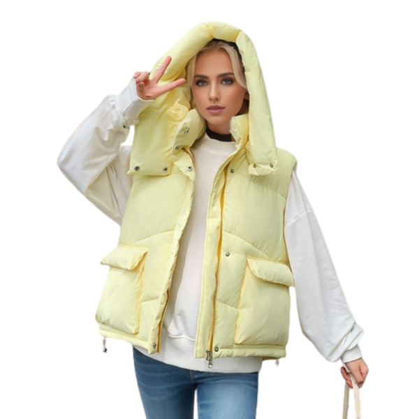 Damväst i dun bomull Kort fluffig modetrend Fashionabel väst lös västjacka yellow L