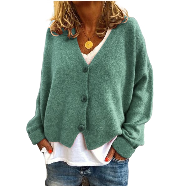 Dam färgblock luvtröja Randig luvtröja avslappnad tröja med huva Stickad tröja dam V-ringad tröja Casual långärmade skjortor Cardigan green S